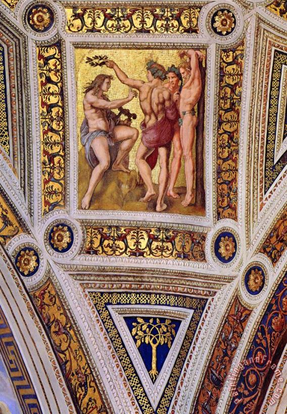 Raphael The Stanza Della Segnatura Ceiling Apollo And Marsyas [detail 1] Art Print